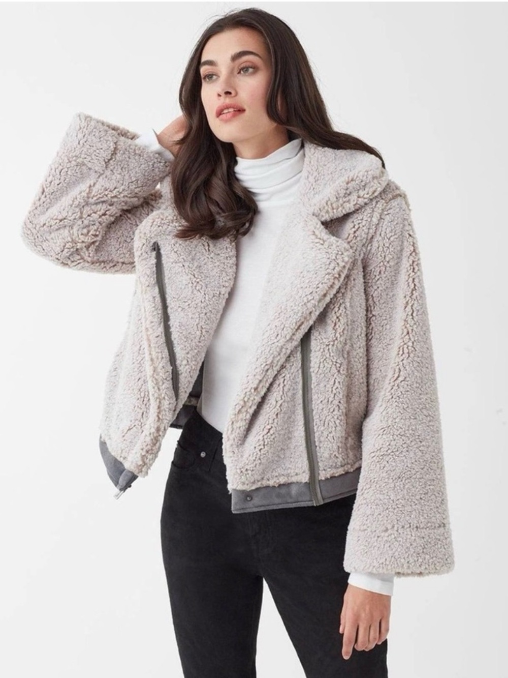 Splendid Leo Women's Teddy Jacket in Light Gray S (easily fits M)